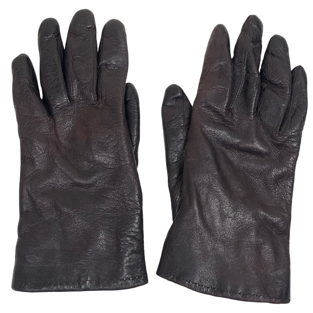 Grandoe Leather Fur Lined Gloves‎ Womens  6.5 Dark Brown Vintage Warm Winter